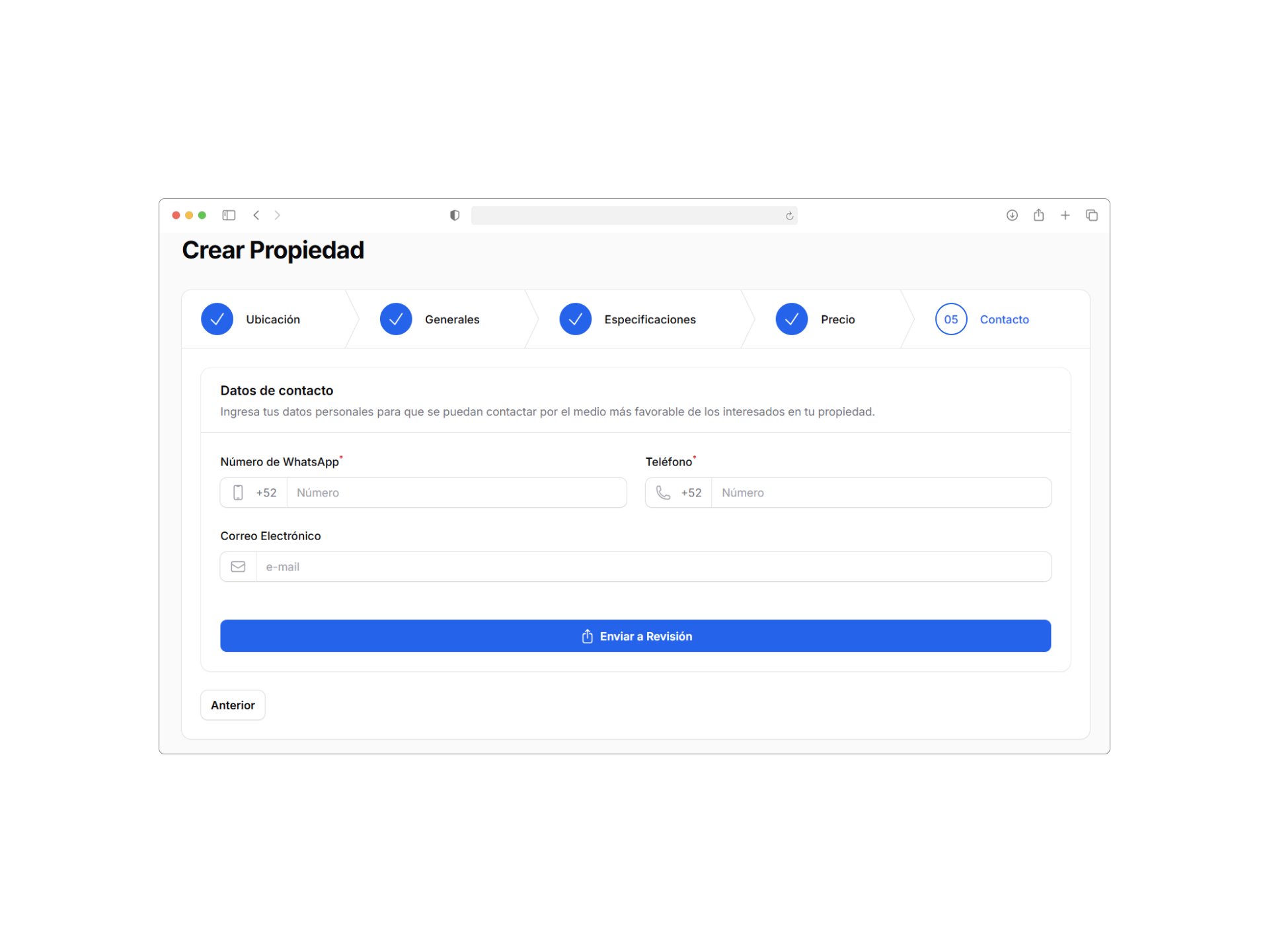 Establecer datos de contacto