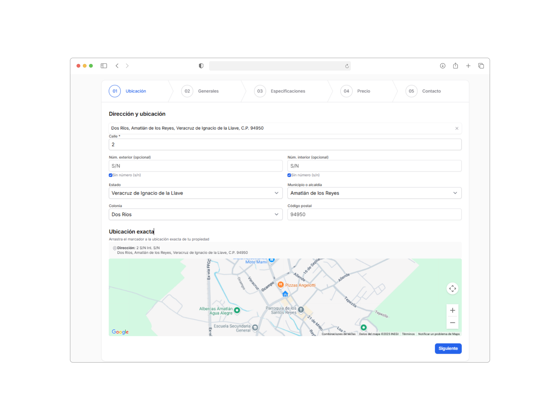 Ubicar inmueble en mapa